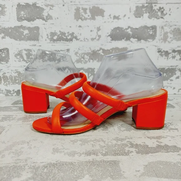 NEW Schutz Olly Orange Red Leather Strappy Heeled Sandals C244 - Picture 4 of 11
